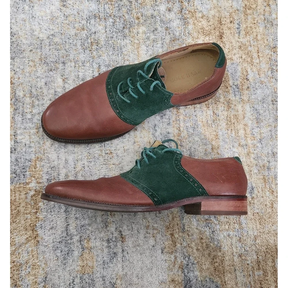 Cole Haan Men's Brown Green Suede  Williams Saddle Oxford II Size 7.5 M C12670